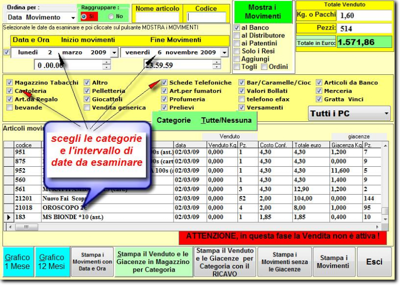 stampa venduto e giacenza