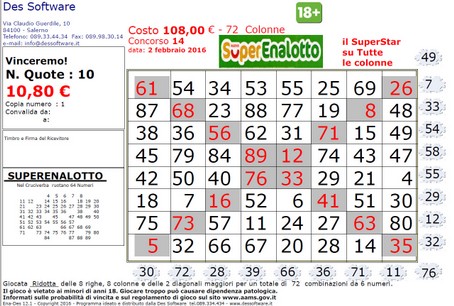 SCARICARE SISTEMI SUPERENALOTTO RIDOTTI DA